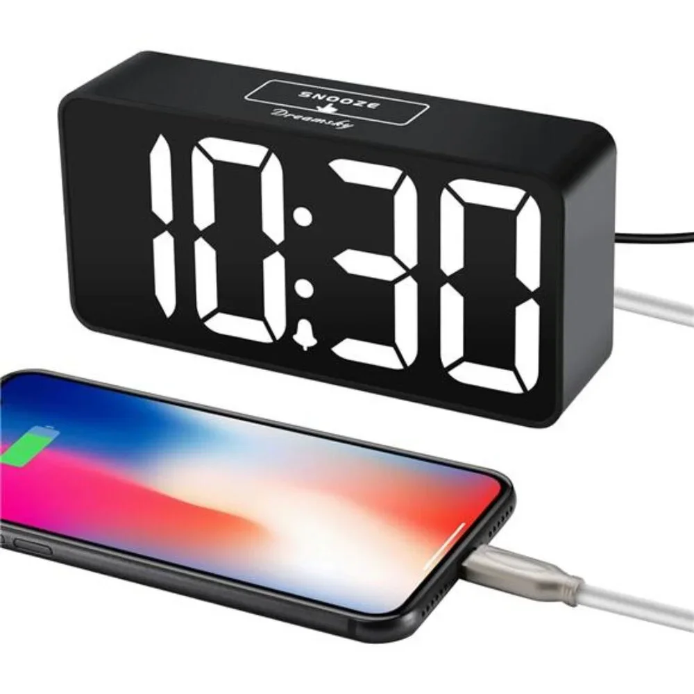 Digital Alarm Clock Large Number Display USB Charging Port Bedside Desk Clock